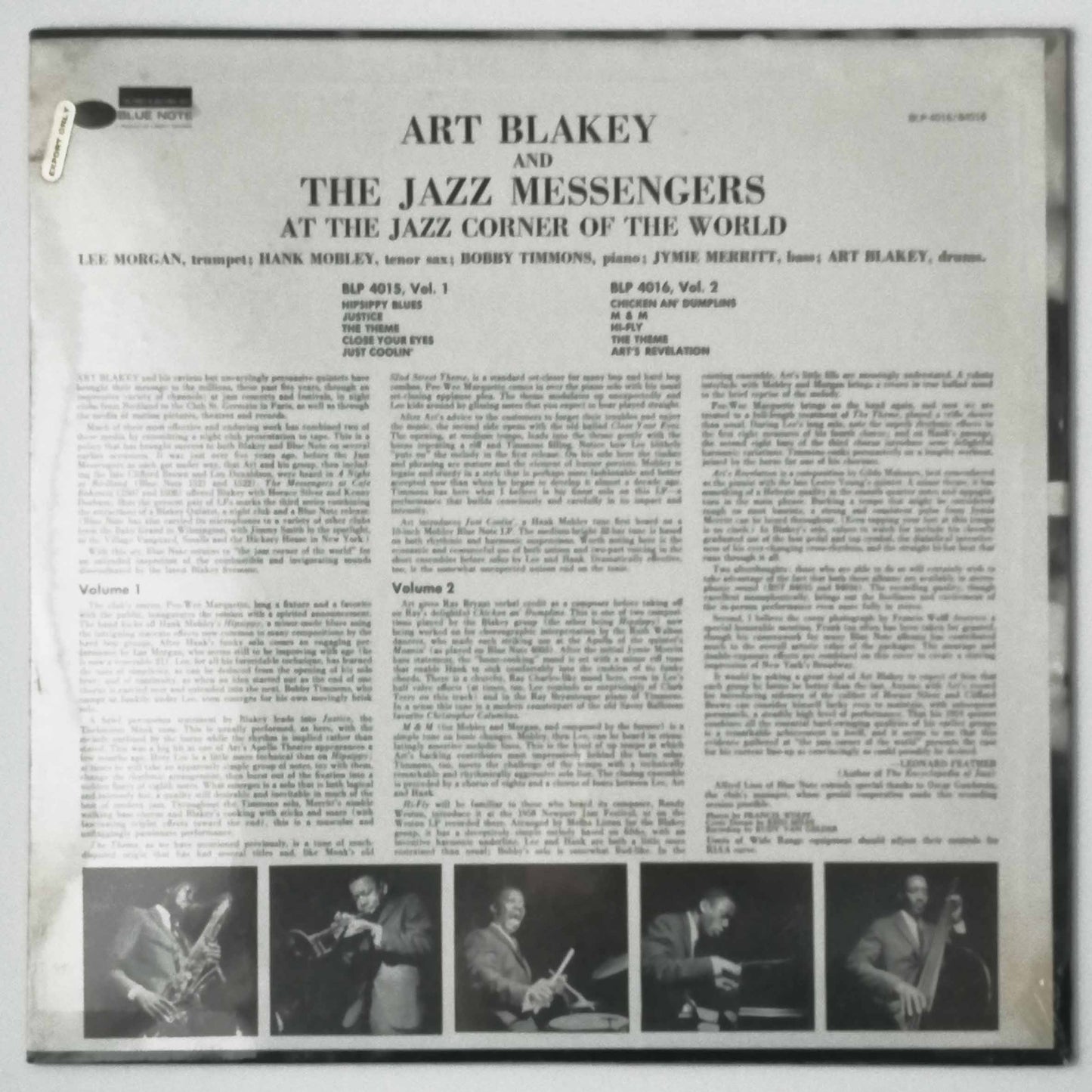 ART BLAKEY AND AT THE JAZZ MESSENGERS AT THE JAZZ CORNER OF THE WORLD LP, Album