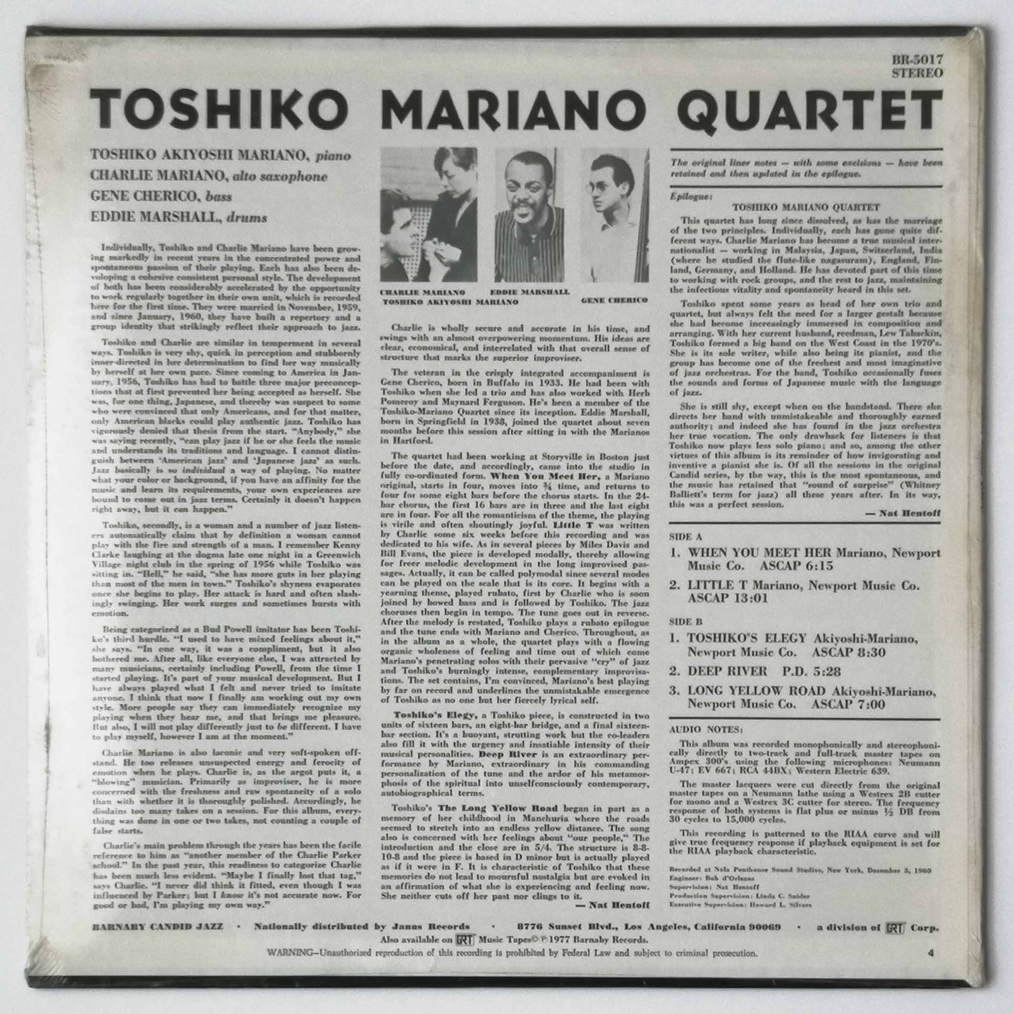 TOSHIKO MARINO QUARTET LP, Stereo album