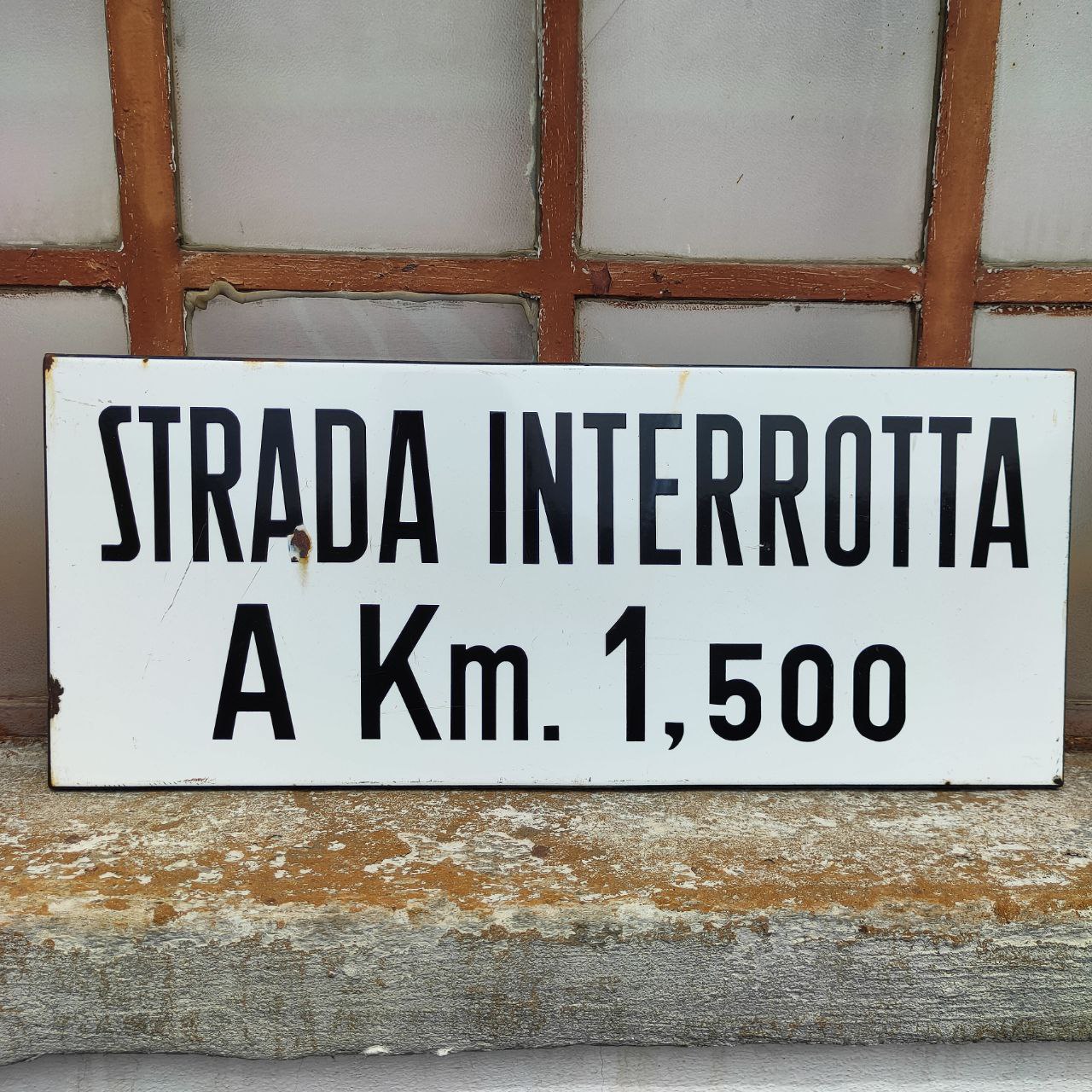 Insegna smaltata - Strada interrotta | Anni '50