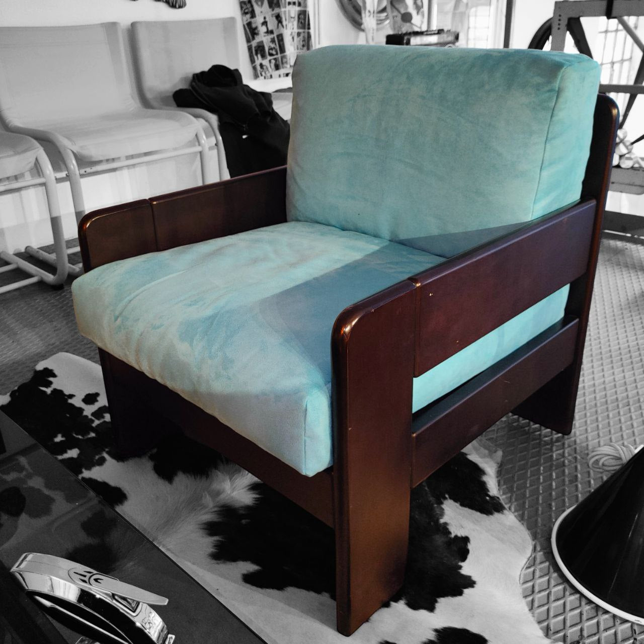 Armchair in wood and velvet | 70's