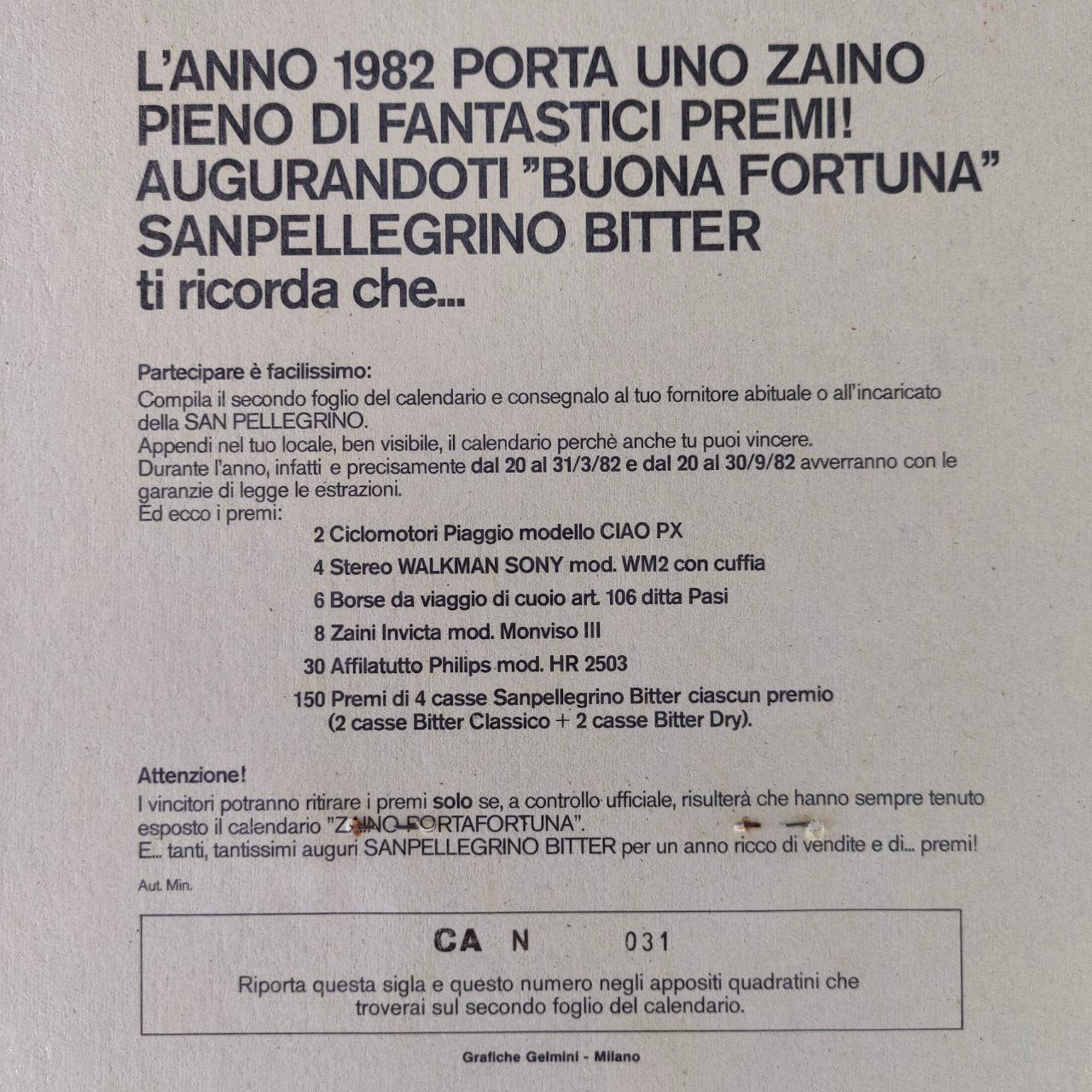 Calendario pubblicitario - San Pellegrino Bitter 1982