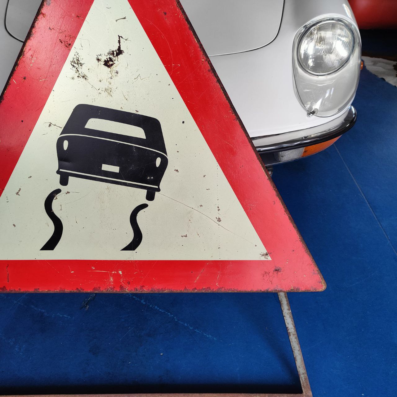 ANAS road sign - slippery road | 1960s