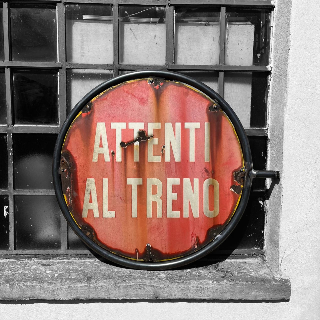 Insegna smaltata - Attenti al Treno | Anni '50