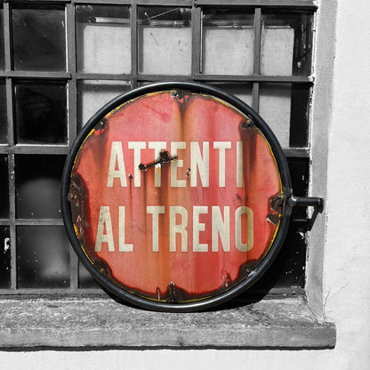 Insegna smaltata - Attenti al Treno | Anni '50