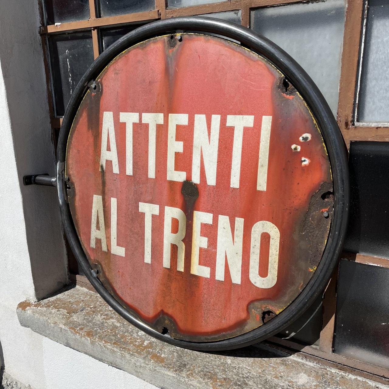 Insegna smaltata - Attenti al Treno | Anni '50
