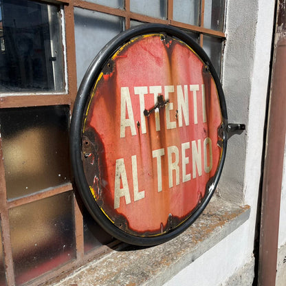 Insegna smaltata - Attenti al Treno | Anni '50