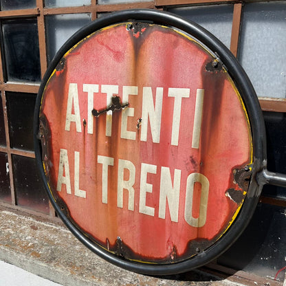 Insegna smaltata - Attenti al Treno | Anni '50